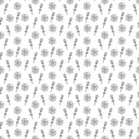 Seamless pattern with dream grass flower or pulsatilla2. Doodle black and white vector illustration.