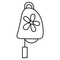 Cute bell with flower. Doodle vector black and white illustration.