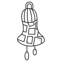Cute bell with a pattern of rectangles. Doodle vector black and white illustration.