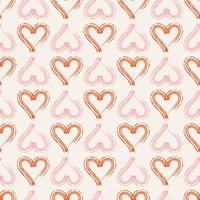 Hand drawn pink and red hearts seamless pattern on beige background. Simple shapes for wrapping paper, wallpaper, fabric, textile. vector