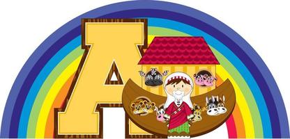 A is for Ark - Noah Alphabet Learning - Biblical Educational Illustration vector