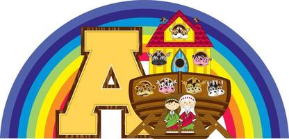 A is for Ark - Noah Alphabet Learning - Biblical Educational Illustration vector