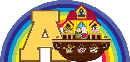 A is for Ark - Noah Alphabet Learning - Biblical Educational Illustration vector