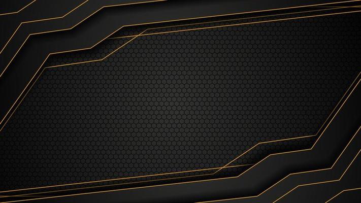 luxury futuristic background with gold and black color and hexagon pattern, luxury banner background design template