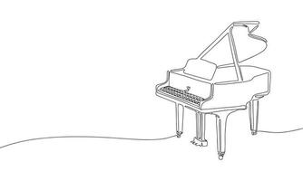 One line continuous piano. Line art keyboard musical instrument vector