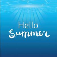 Square card with word hello summer, hand drawn calligraphy. Handwriting. vector