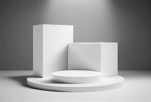 Abstract 3d podium for product presentation with geometric shapes, Empty round podium,Platforms for product presentation.. photo