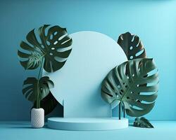 Abstract 3d podium for product presentation with geometric shapes, Empty round podium,Platforms for product presentation with shadows and light background. photo