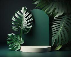 Abstract 3d podium for product presentation with geometric shapes, Empty round podium,Platforms for product presentation with shadows and light background. photo