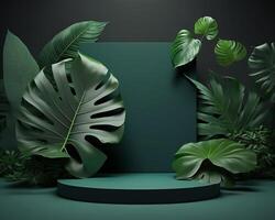 Abstract 3d podium for product presentation with geometric shapes, Empty round podium,Platforms for product presentation with shadows and light background. photo