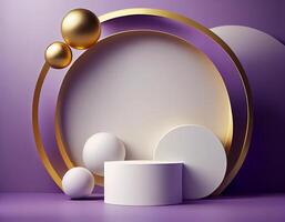 Abstract 3d podium for product presentation with geometric shapes, Empty round podium,Platforms for product presentation with shadows and light background. photo