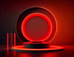 Abstract 3d podium for product presentation with geometric shapes, Empty round podium,Platforms for product presentation with shadows and light background. photo