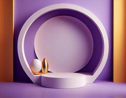 Abstract 3d podium for product presentation with geometric shapes, Empty round podium,Platforms for product presentation with shadows and light background. photo