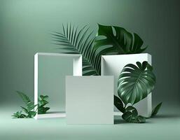 Abstract 3d podium for product presentation with geometric shapes, Empty round podium,Platforms for product presentation with shadows and light background. photo