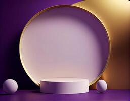 Abstract 3d podium for product presentation with geometric shapes, Empty round podium,Platforms for product presentation with shadows and light background. photo
