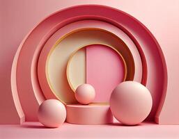 Abstract 3d podium for product presentation with geometric shapes, Empty round podium,Platforms for product presentation with shadows and light background. photo