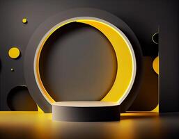 Abstract 3d podium for product presentation with geometric shapes, Empty round podium,Platforms for product presentation with shadows and light background. photo