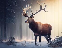 Beautiful reindeer standing in the forest. photo