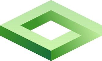 Impossible shape of cube. Optical illusion of green cube. Vector illustration of square. 3d illusion geometric box for design graphic, logo, symbol, education or art