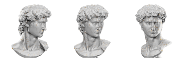 Stunning 3D render of Michelangelo's David head sculpture png