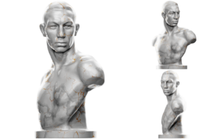 3d rendre de une boxeur statue avec pierre texture et or accents. idéal pour des sports et aptitude conception projets. png