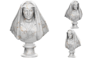 3D render of a bust statue of Camilla Barbadori with stone texture and gold marble. Ideal for historical design projects. png