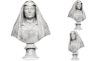 3D render of a bust statue of Camilla Barbadori with stone texture and gold marble. Ideal for historical design projects. png