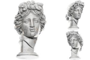 3D render of an Apollo statue with stone texture and gold marble. Perfect for classical design projects. png