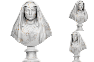 3D render of a bust statue of Camilla Barbadori with stone texture and gold marble. Ideal for historical design projects. png