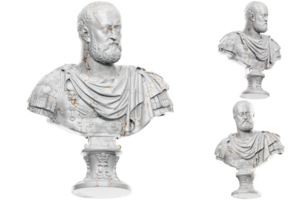 3d rendere di un' storico fallimento statua con pietra struttura oro accenti. ideale per storico design png