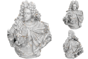 3d rendere di un' fallimento statua di un' Capitano con pietra struttura oro accenti. per militare e storico design png