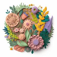 Flower bouquet arrangement in paper quilling style isolated on white background. illustration. photo
