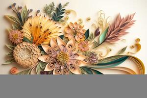 Flower bouquet arrangement in paper quilling style. Beautiful decorative paperwork ornament. illustration. photo