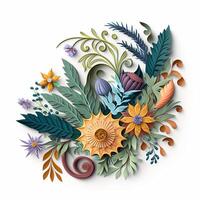 Flower bouquet arrangement in paper quilling style isolated on white background. illustration. photo