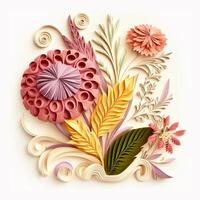 Flower bouquet arrangement in paper quilling style isolated on white background. illustration. photo