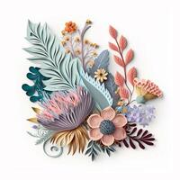 Flower bouquet arrangement in paper quilling style isolated on white background. illustration. photo
