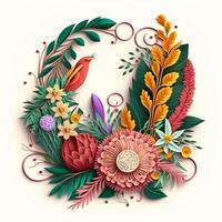 Flower bouquet arrangement in paper quilling style isolated on white background. illustration. photo