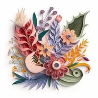 Flower bouquet arrangement in paper quilling style isolated on white background. illustration. photo