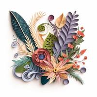 Flower bouquet arrangement in paper quilling style isolated on white background. illustration. photo