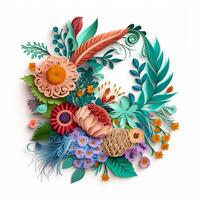 Flower bouquet arrangement in paper quilling style isolated on white background. illustration. photo
