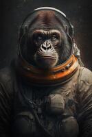 A portrait of gorilla in astronaut suit. illustration. photo