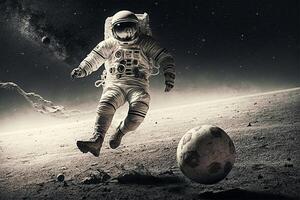 Astronaut playing soccer in empty space. illustration photo