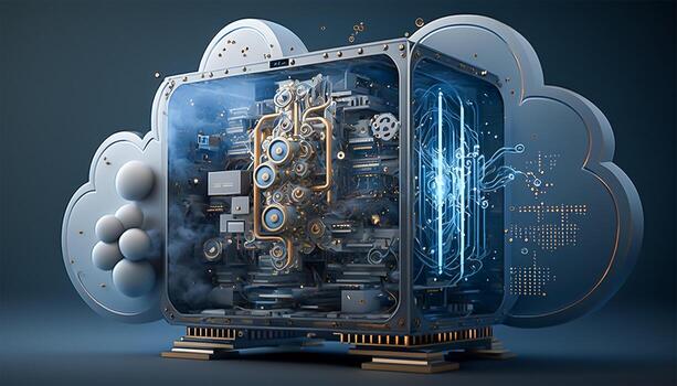 Abstract futuristic cloud computing technology concept background. Complex high technology circuit board. illustration. photo