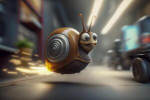 un caracol corriendo a velocidad de la luz dejando detrás Chispa - chispear caminos. rápido velocidad caracol concepto. generativo ai ilustración. foto