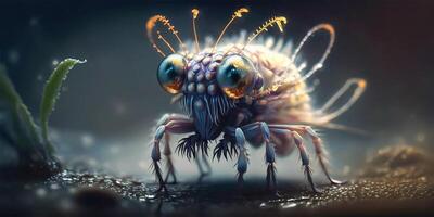 Tarantula spider closeup macro portrait stand on ground with defocused background. illustration. photo