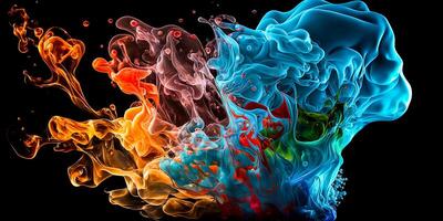 Abstract rainbow colored smoke splashes together in the center. Abstract colorful rainbow smoke splatter. illustration. photo