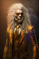 A lion dressed in a formal yellow business suit. illustration. photo
