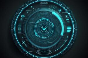 Futuristic HUD circle technology concept background. Circular virtual HUD element of data, storage, cloud computing and cyber security system. illustration. photo