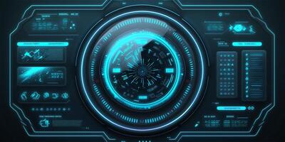 Futuristic HUD circle technology concept background. Circular virtual HUD element of data, storage, cloud computing and cyber security system. illustration. photo