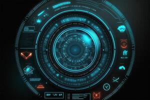 Futuristic HUD circle technology concept background. Circular virtual HUD element of data, storage, cloud computing and cyber security system. illustration. photo